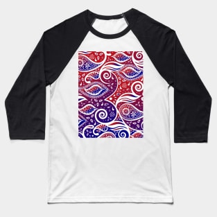 Paisley Bohemian Breeze Art - White and Shades of Red and Blue Baseball T-Shirt